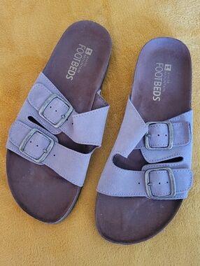 White Mountain Tan Suede Double Buckle Slide Sandals Size 8 Women
